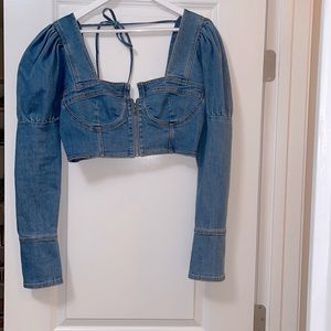 Denim puff sleeve crop top